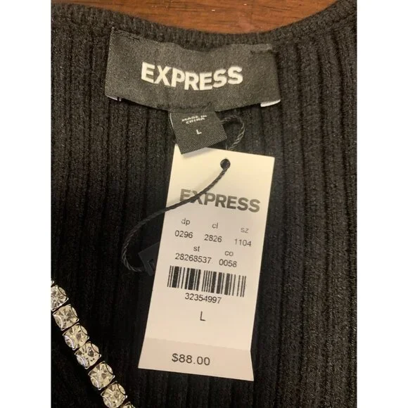 NWT Express Puffed Shoulder Rhinestone Trim Neckline Sweater Size L - Picture 4 of 8